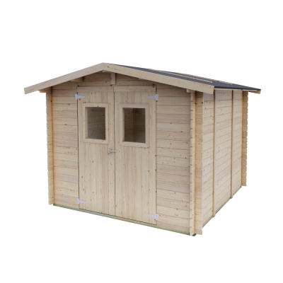 Cabane en bois Ludovica 2,5x2,5 m Blockhouse 25 mm avec plancher et double porte avec fenêtre