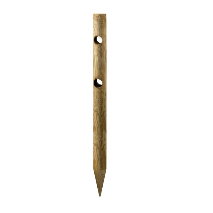Poteau rond en bois Ø14x150 cm avec pointe et 2 trous Ø8 cm | imprégné en autoclave
