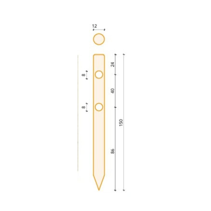 Poteau rond en bois Ø12x150 cm avec pointe et 2 trous Ø8 cm | imprégné en autoclave