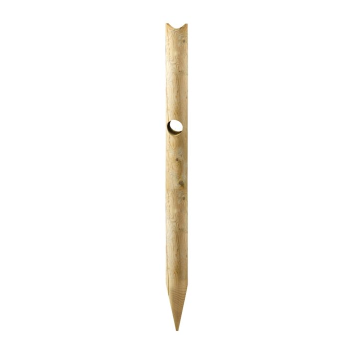 Poteau rond en bois Ø12x150 cm avec pointe, selle et trou | imprégné en autoclave