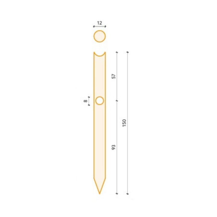 Poteau rond en bois Ø12x150 cm avec pointe, selle et trou | imprégné en autoclave