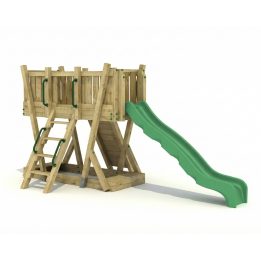 Tour de Jeux FunForte 1 en Bois pour Usage Public avec Toboggan HDPE, Mur d'Escalade et Échelle