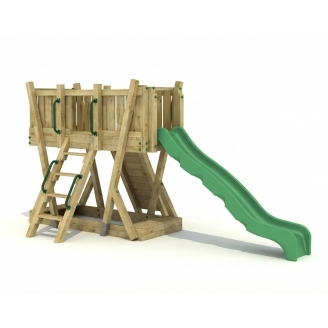 Tour de Jeux FunForte 1 en Bois pour Usage Public avec Toboggan HDPE, Mur d'Escalade et Échelle