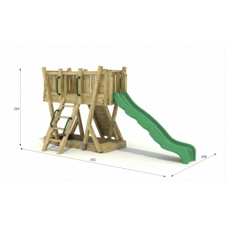 Tour de Jeux FunForte 1 en Bois pour Usage Public avec Toboggan HDPE, Mur d'Escalade et Échelle