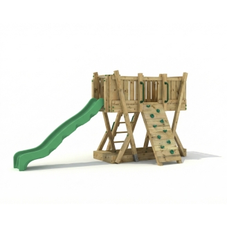 Tour de Jeux FunForte 1 en Bois pour Usage Public avec Toboggan HDPE, Mur d'Escalade et Échelle