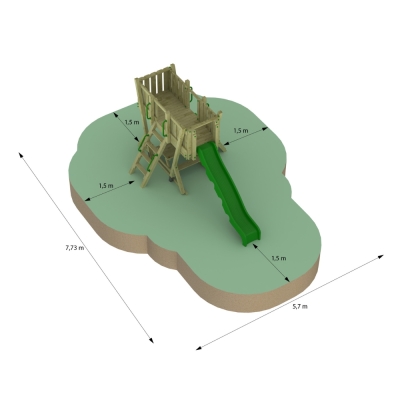 Tour de Jeux FunForte 2 en Bois pour Usage Public avec Toboggan HDPE, Mur d'Escalade et Table de Pique-Nique