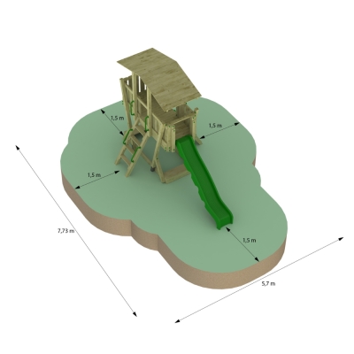 Parc de Jeux en Bois FunForte 3 pour Usage Public avec Toit, Toboggan HDPE, Mur d’Escalade et Bac à Sable
