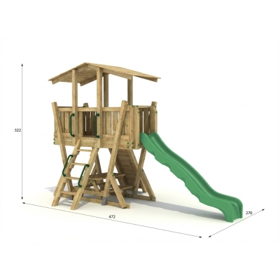 Parc de Jeux FunForte 4 en Bois pour Usage Public avec Toboggan HDPE, Mur d’Escalade et Table de Pique-Nique