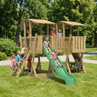 Parc de Jeux FunForte 5 en Bois pour Usage Public avec Double Tour, Pont, Toboggan et Bac à Sable
