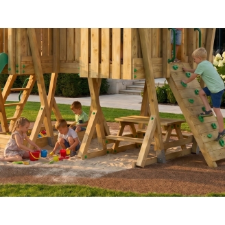 Parc de Jeux FunForte 5 en Bois pour Usage Public avec Double Tour, Pont, Toboggan et Bac à Sable