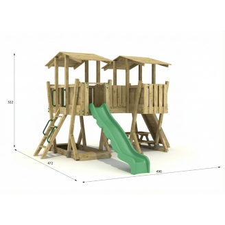 Parc de Jeux FunForte 5 en Bois pour Usage Public avec Double Tour, Pont, Toboggan et Bac à Sable
