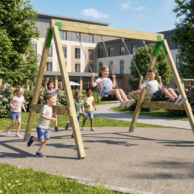 Balançoire en Bois FunForte Swing Double Siège pour Usage Public